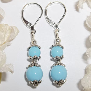 Dangle Earrings Baby Blue & Silver Handmade 4682